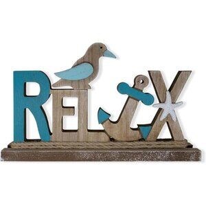 Wooden Relax Sign Nautical Coastal Decor Beach Bathroom Decor Table Sign